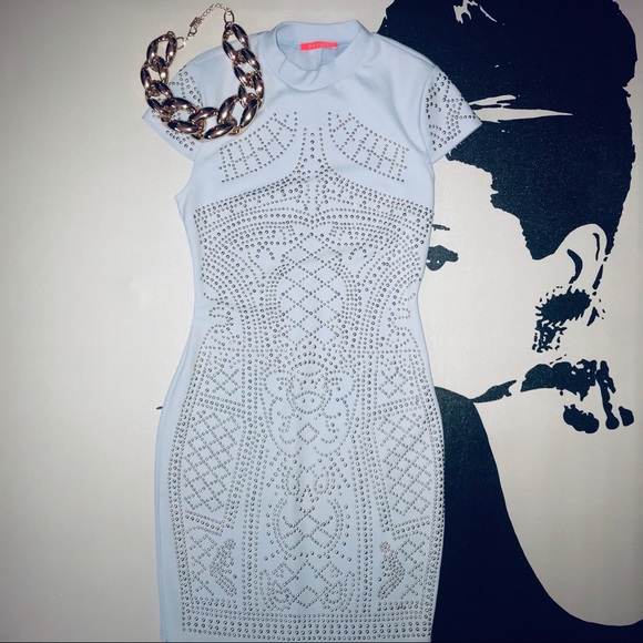 Banjul | Powder Blue Studded Cap Sleeve Dress - Picture 3 of 8